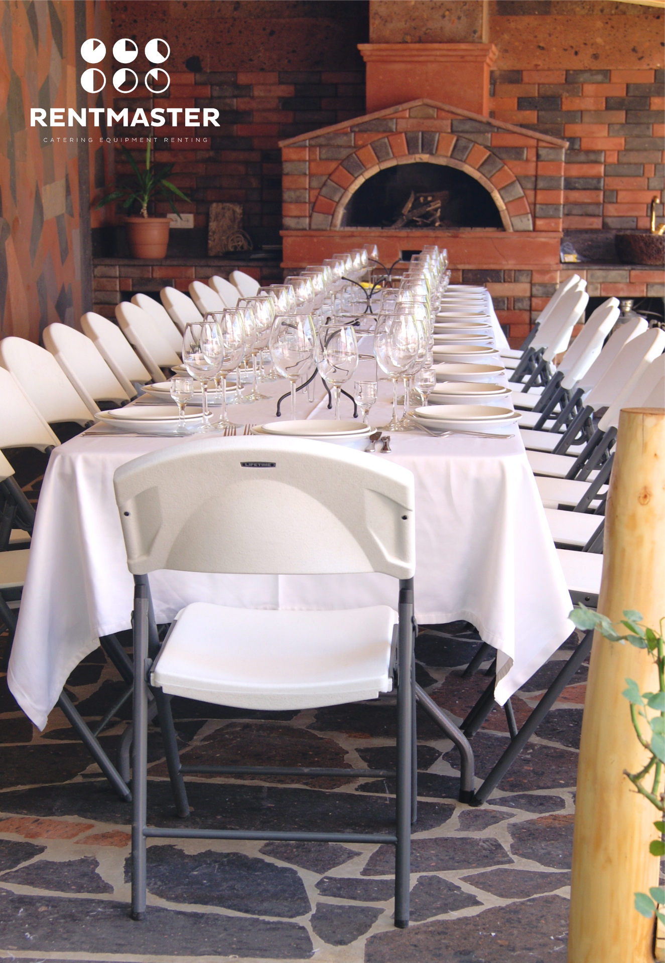Outdoor reception — full table & chair setup