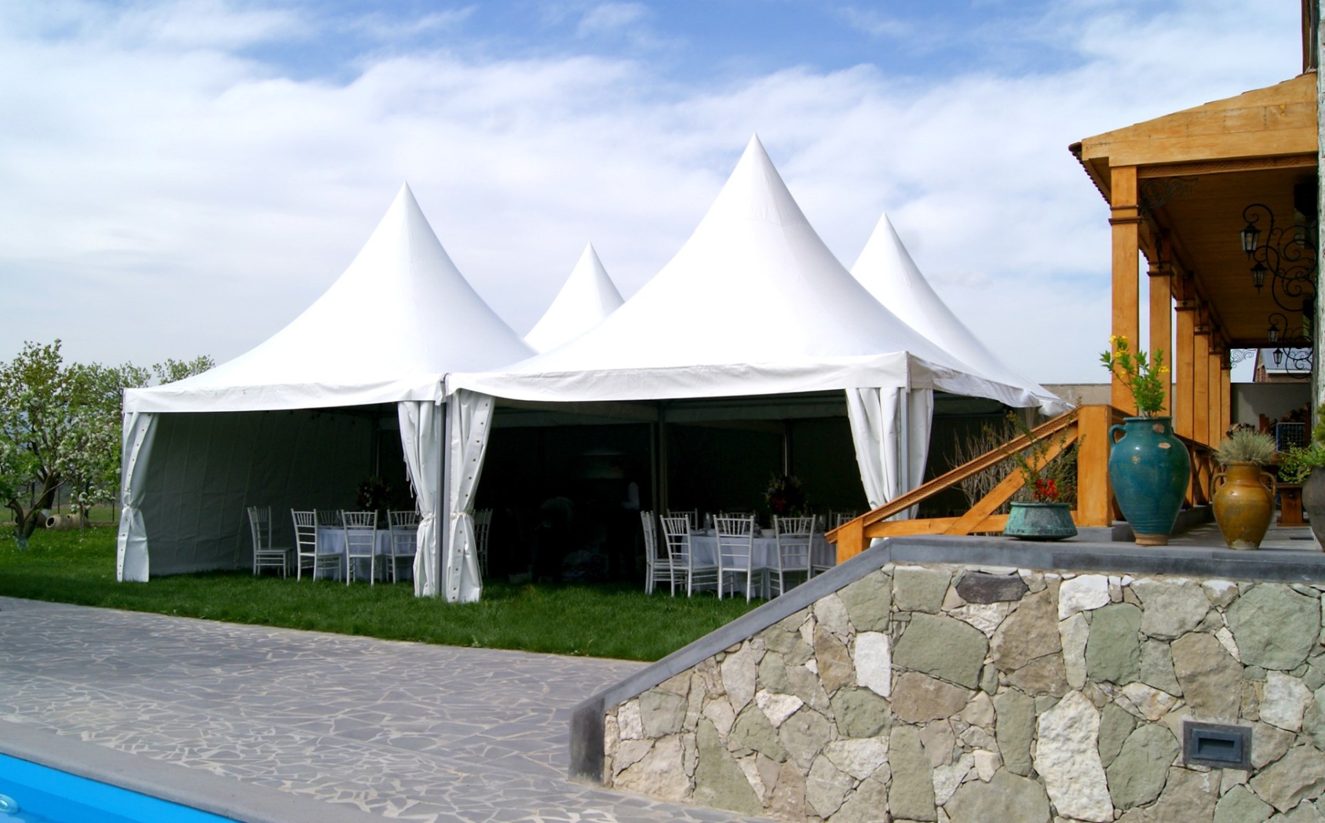 Multiple pagoda tents — large outdoor event